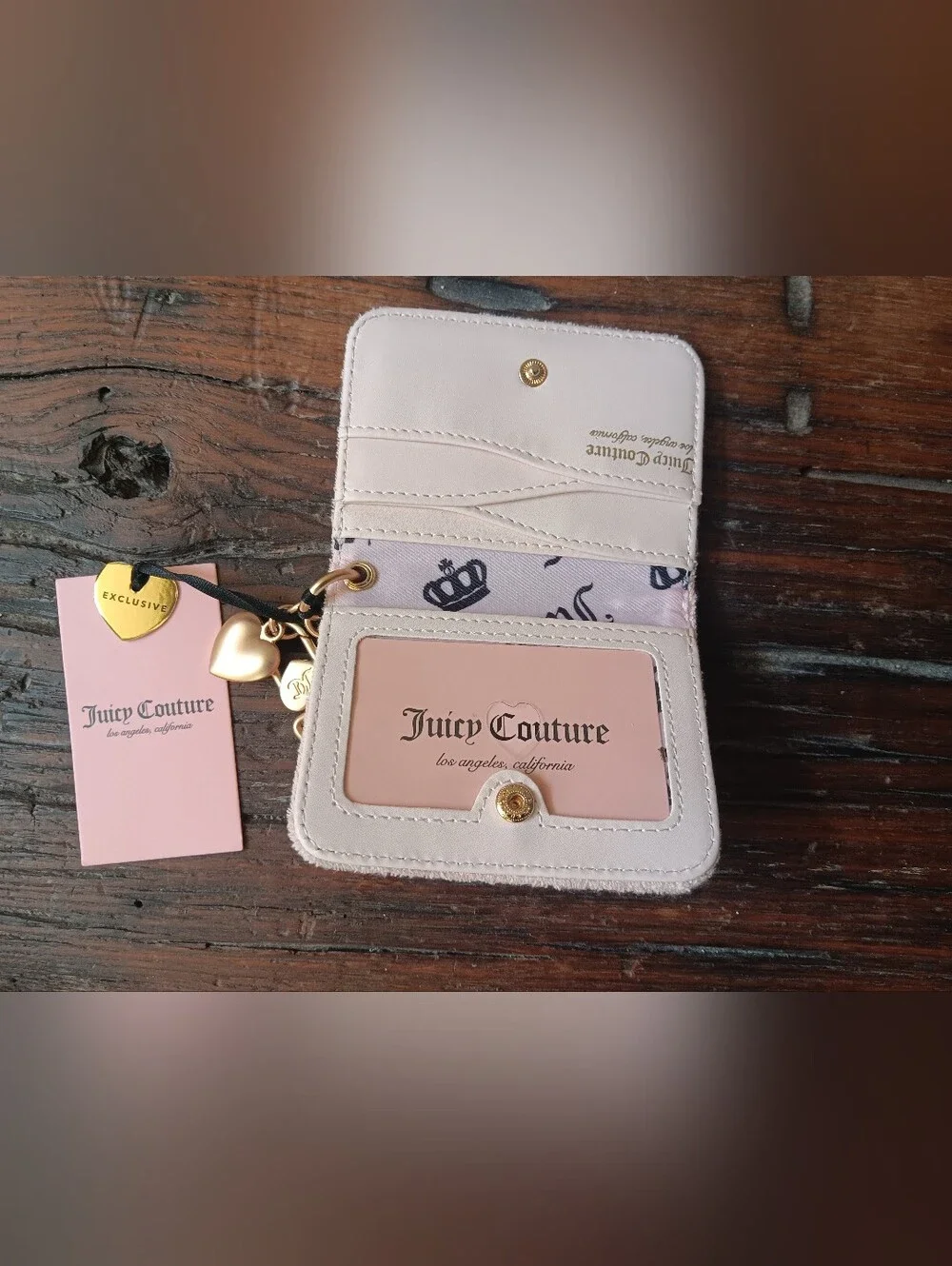 NWT Juicy Couture Lovers Club Velour Dual Sided Card Case Wallet in Pink Diamond